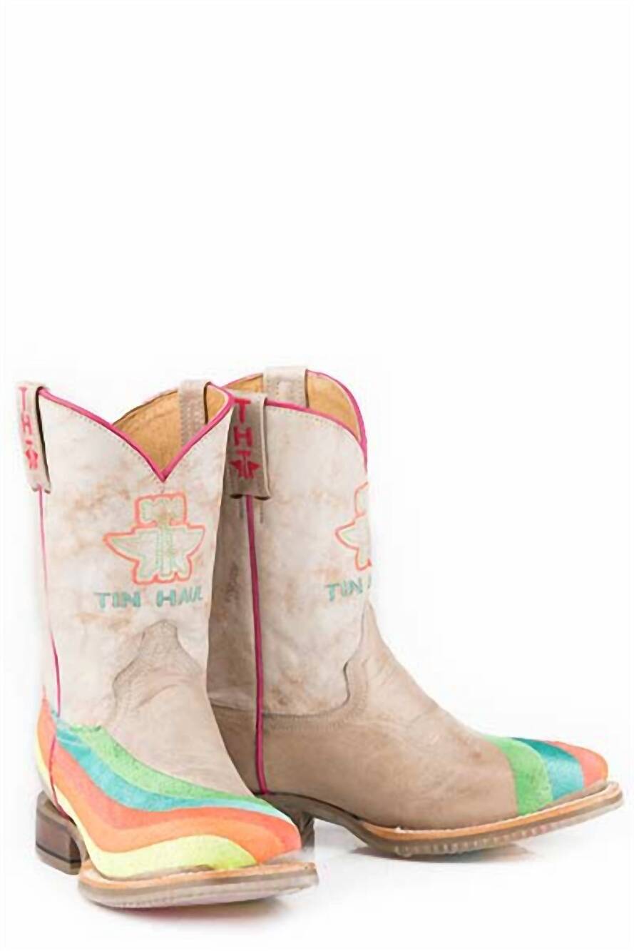 NEW TIN HAUL girl's growth spurt neon rainbow boots in multi